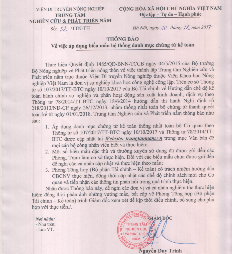 TH&Ocirc;NG B&Aacute;O &Aacute;P DỤNG BIỂU MẪU KẾ TO&Aacute;N TỪ 1/1/2018